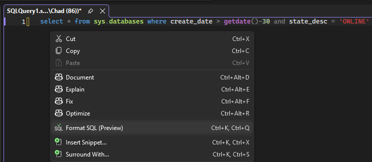 SQL Formatting in SSMS 22.7 – Chad Callihan