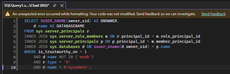 SQL Formatting in SSMS 22.7 – Chad Callihan